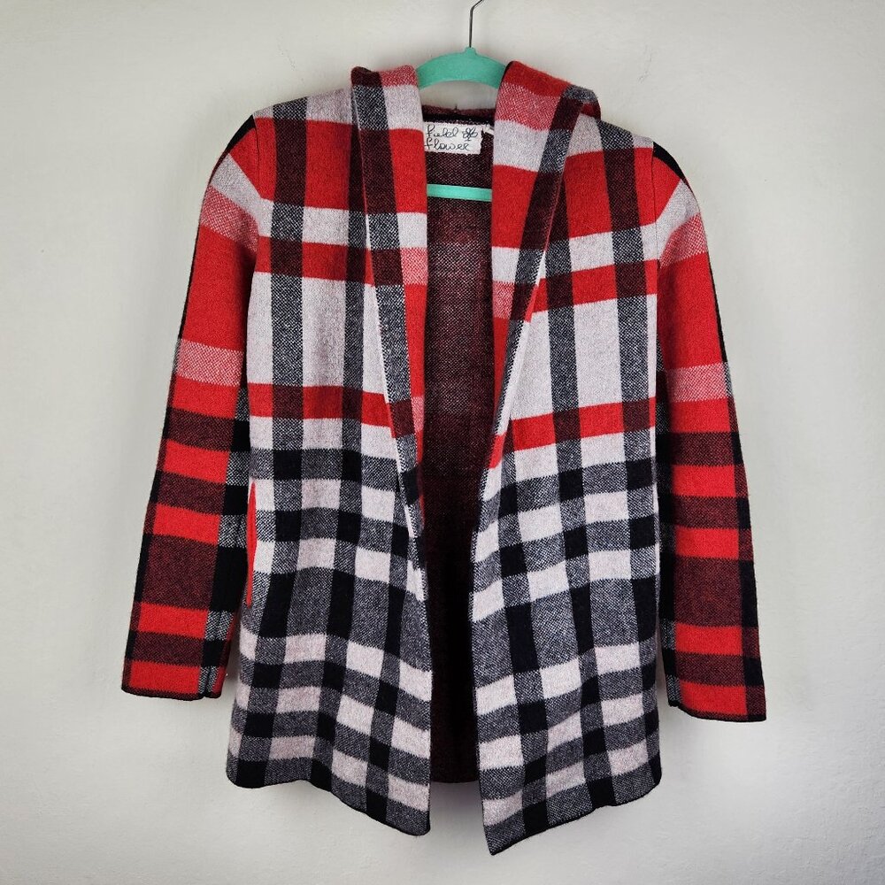 Anthropologie Field Flower Cressida Wool Plaid Hooded Sweater Coat sz XS